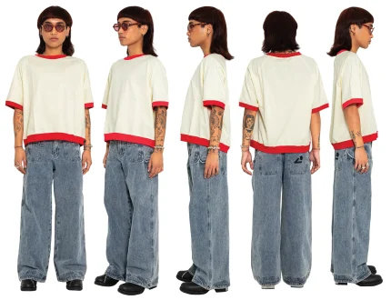 Liquid Lagoon Heavy Cut T Shirt Off White and Red Ringer (3)
